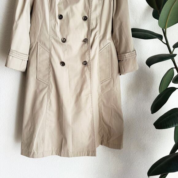 VTG Women Windsor Bay JCPenney Trench Coat 8P Classic Minimalist Tan Long Belted - Picture 3 of 11